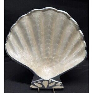 Clam Seashell iridescent Aluminum Serving Tray Decor Coastal Beach ocean 12”